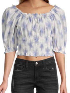 LEVI'S Tilly Puff Sleeve Square Neck Smocked Boho Cottage core CropTop Size XL